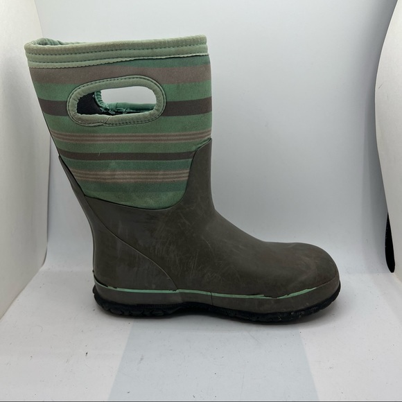 Bogs Sz 3 Snow Rain Boots Classic Stripe Gray Green Girl Youth. - Picture 5 of 11